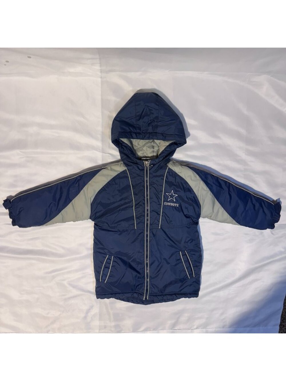 Vintage Dallas Cowboys Play Football NFL Club Hooded Puffer Jacket Kids 4T 90s